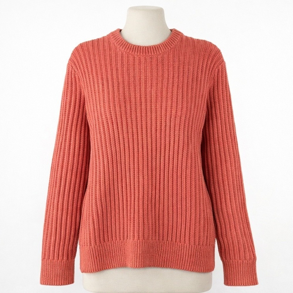 Vintage J Crew Heavyweight Fisherman Sweater Size M Coral Pullover Shaker Knit‎